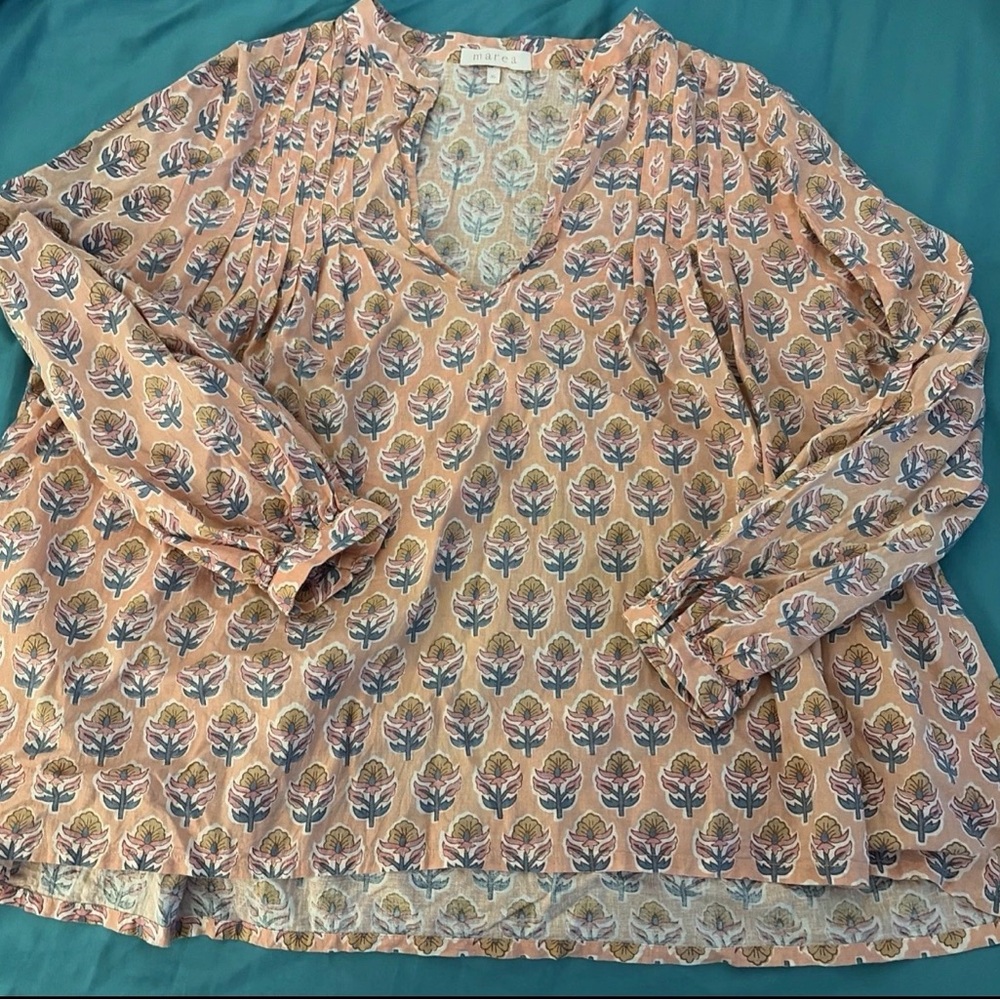 MAREA by Liz Joy Floral V-Neck Blouse boho pink flowers XL